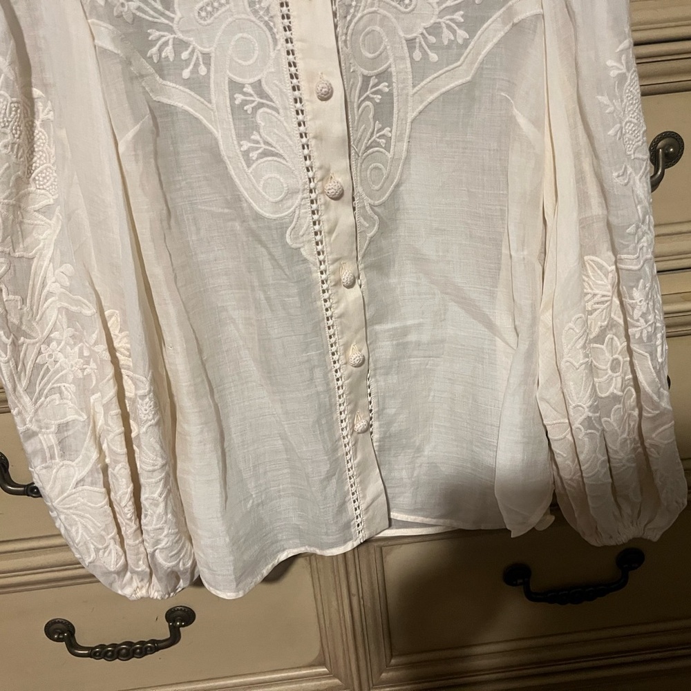 ZIMMERMANN CREAM OTTIE EMBROIDERED BLOUSE AU 1, US 6 Small - Picture 9 of 17